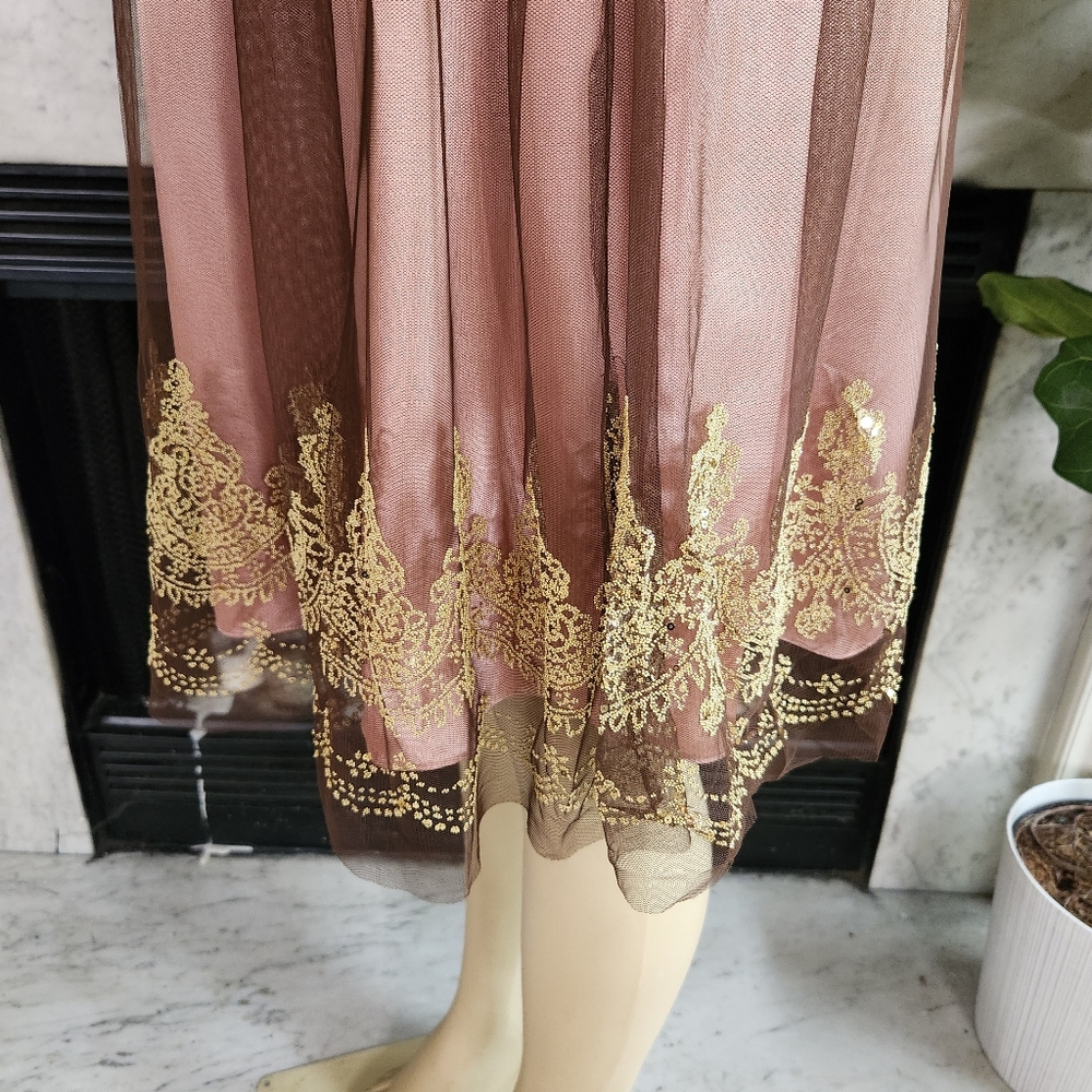 Adrianna Papell Boutique Mocha Brown Pink Gold Halter Dress Beaded Cocktail Sz 4 - Picture 9 of 14